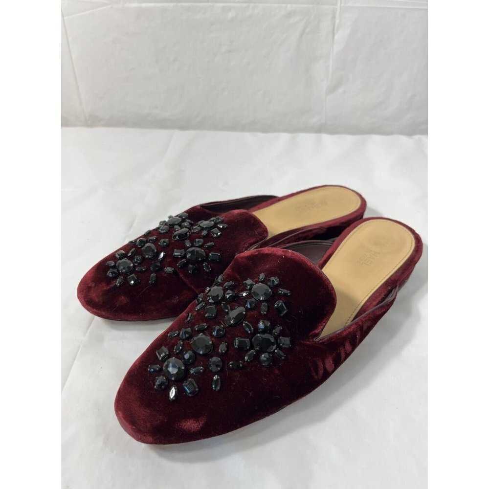 Michael Kors Womens 7.5 Shoes Edie Embellished Velvet Slide Slip-Ons Burgundy - Picture 11 of 14